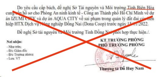 Thông tin “xác minh dự án Izumi City và Aqua City” là giả mạo