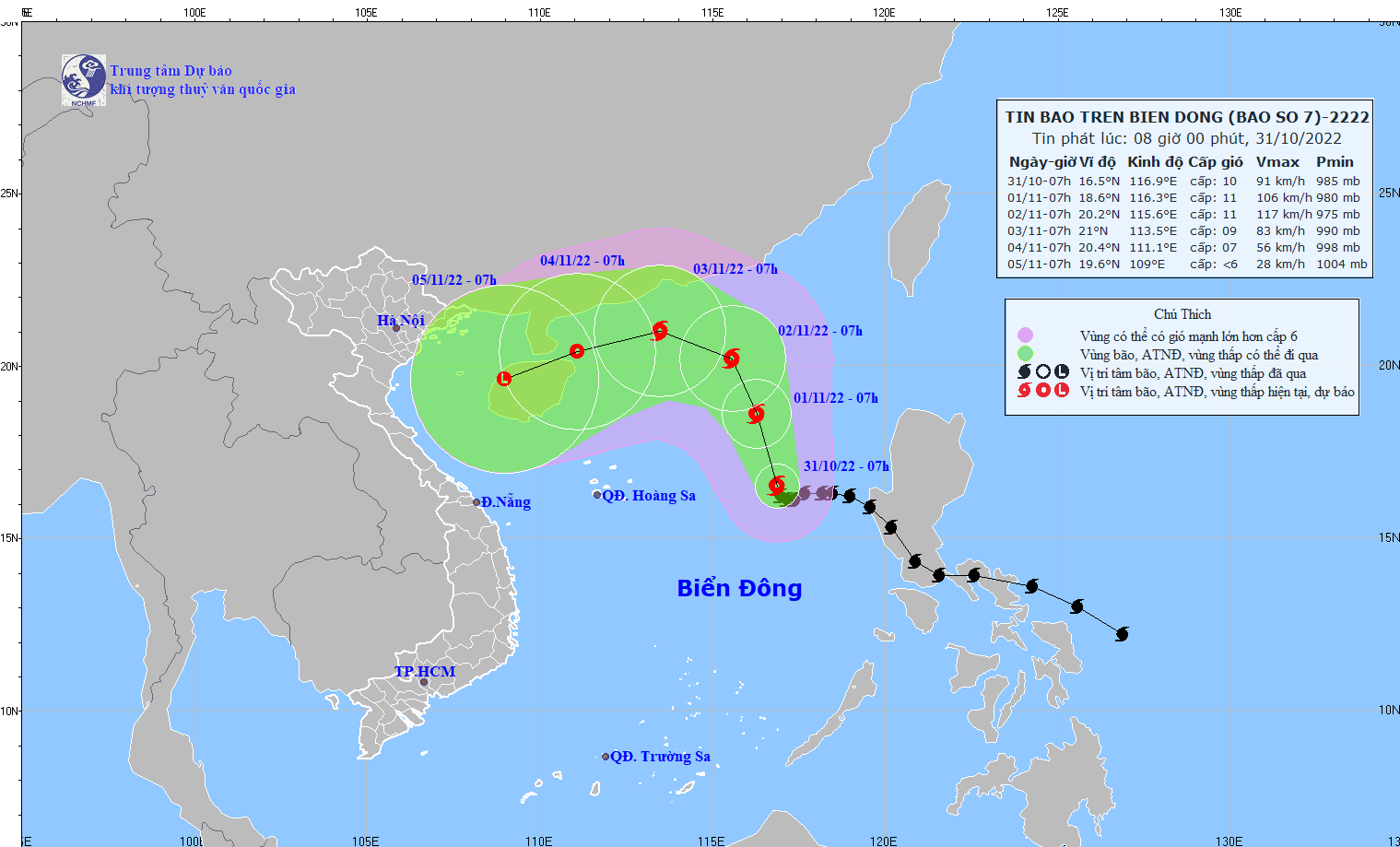 Bão số 7 cách Hoàng Sa khoảng 580km, giật cấp 12