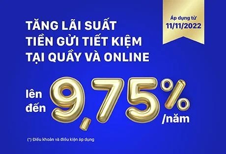 SCB tăng lãi suất tiết kiệm lên mức 9,75%/năm