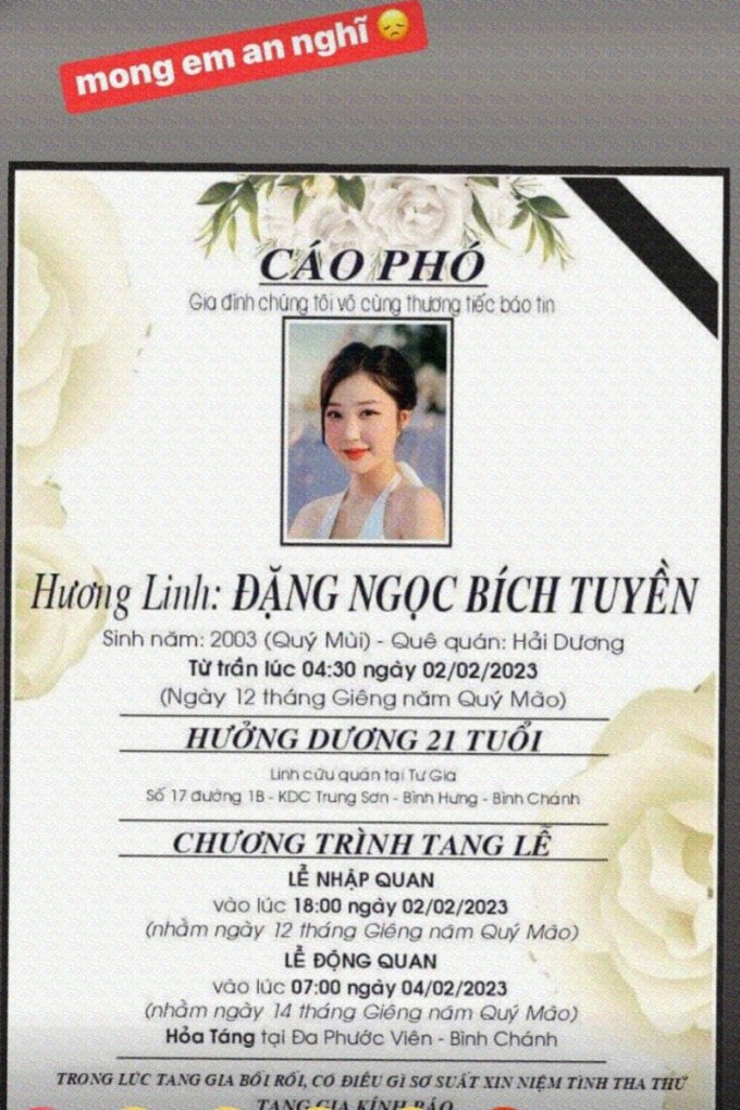 Hot TikToker Bích Tuyền đột ngột qua đời ở tuổi 21, netizen thương xót: 'Hồng nhan bạc phận'